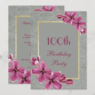 Invitación Chic Floral y Elegante Damask Cumpleaños 100