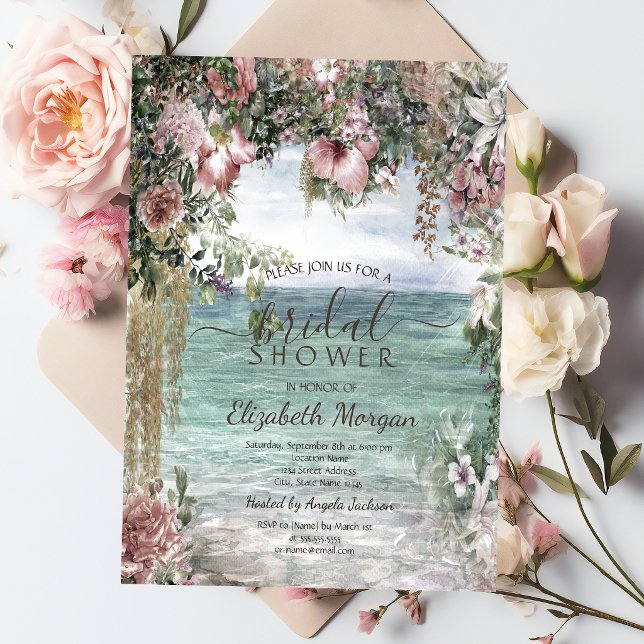 Invitación Chic Flores Océano  Desayuno de novia  (Subido por el creador)