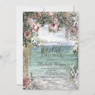 Invitación Chic Flores Océano  Desayuno de novia 