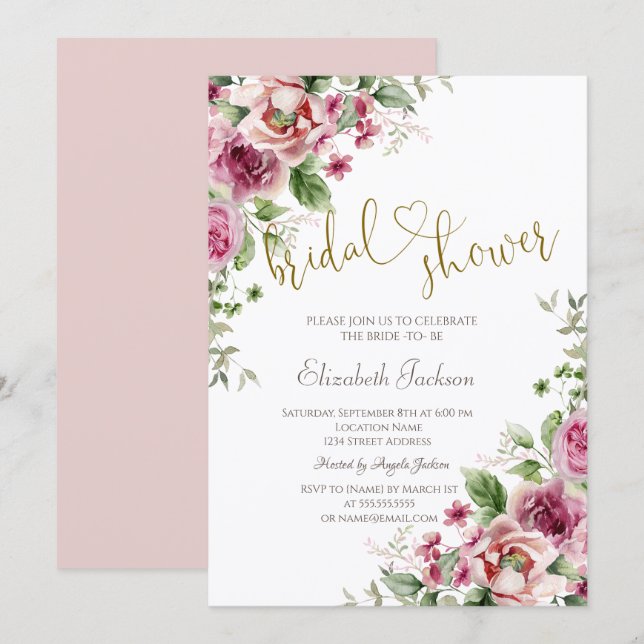 Invitación Chic Flores para Despedida de Soltera  (Anverso / Reverso)