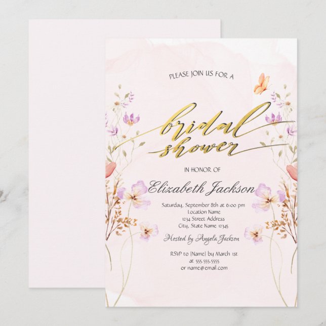 Invitación Chic Flores Silvestres Mariposas Despedida de Solt (Anverso / Reverso)