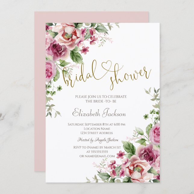 Invitación Chic  Flowers Bridal Shower  (Anverso / Reverso)