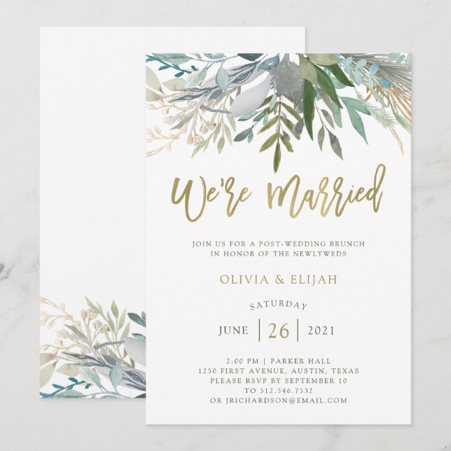 Invitación Chic Foliage | Estamos Casados (Anverso / Reverso)