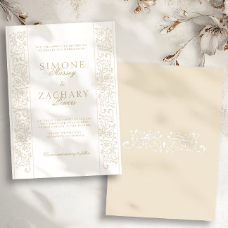 Invitación Chic Formal Ecru Scrollwork Border Wedding