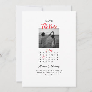 Invitación chic Foto calendario en blanco y negro guarda la f