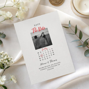 Invitación chic Foto calendario en blanco y negro guarda la f