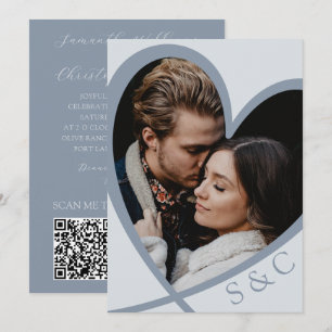 Invitación Chic Foto Corazón Polvoriento Azul Boda 