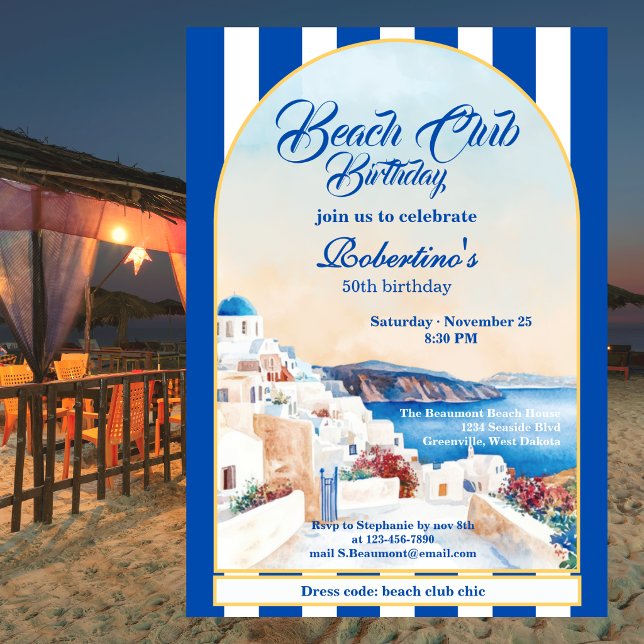 Invitación Chic Franja Costera GreciaClub de Playa 50 Cumplea (Subido por el creador)