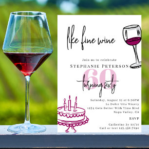 Invitación Chic garabateado a mano Vino y Tarta Cumpleaños 60