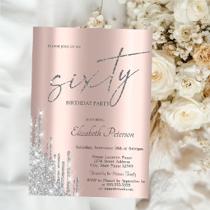 Invitación Chic Genial Brillo Plateado con Goteos Rosa Dorado