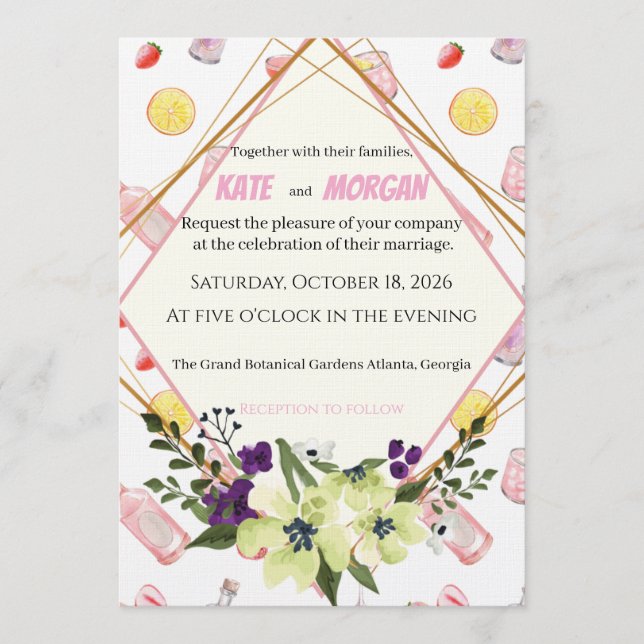 Invitación Chic Geo-Floral Watercolor Cocktail Party (Anverso)