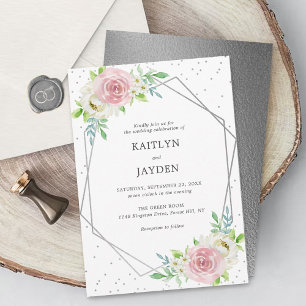 Invitación Chic Geométrico Floral Boda Hoja de Plata