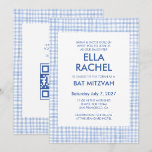 Invitación Chic Gingham Moderno Código QR Personalizado Bar M