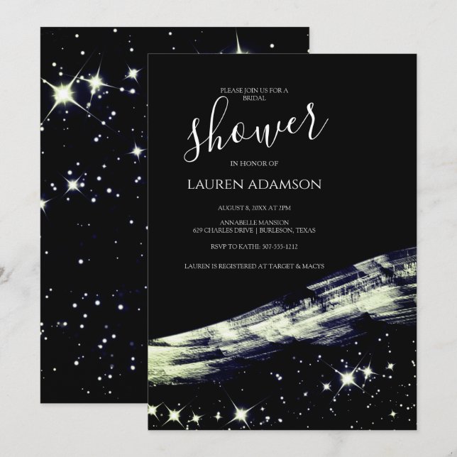 Invitación Chic Glamuroso Oro Brillo Estrellas Despedida de s (Anverso / Reverso)