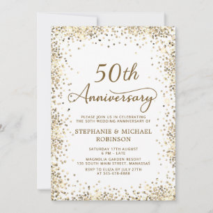 Invitación Chic Glitter Dorado Foto 50 Aniversario de Boda