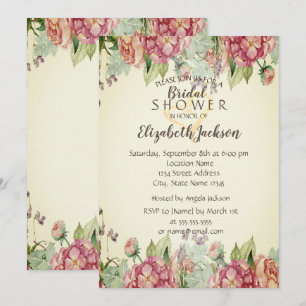 Invitación Chic Glitter Floral Corazón de Aquarela Despedida