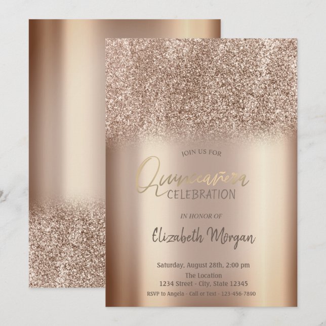 Invitación Chic Glitter Ombre Quinceañera (Anverso / Reverso)