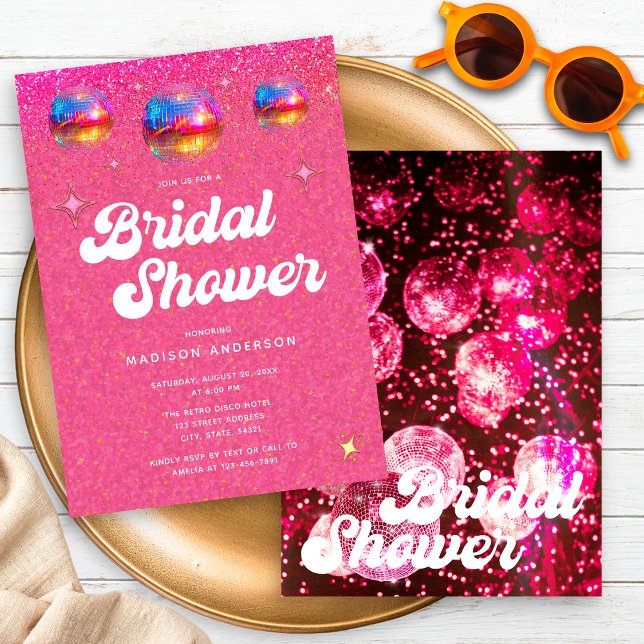 Invitación Chic Glitter Rosa Retro Disco Bola Despedida de So (Subido por el creador)