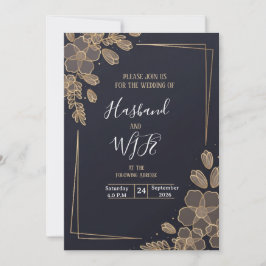 Invitación Chic Gold Line Art Flowers 