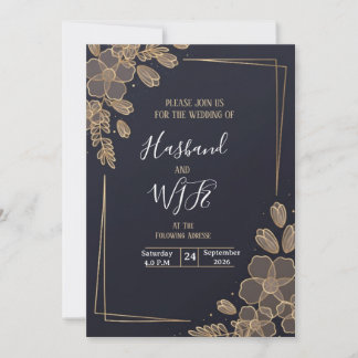 Invitación Chic Gold Line Art Flowers 