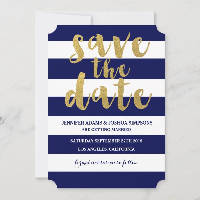 Invitación Chic Gold | Sombra Azul Audaz Save the Date (Anverso)