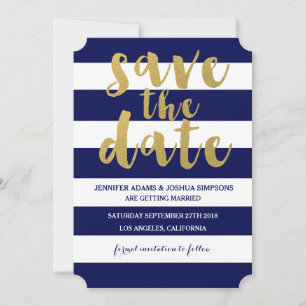 Invitación Chic Gold   Sombra Azul Audaz Save the Date