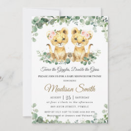Invitación Chic Greenery Lion Cubs Twins Girls Baby Shower