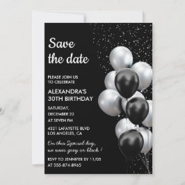 Invitación Chic Gris Globo 30 Cumpleaños Salva la Fecha
