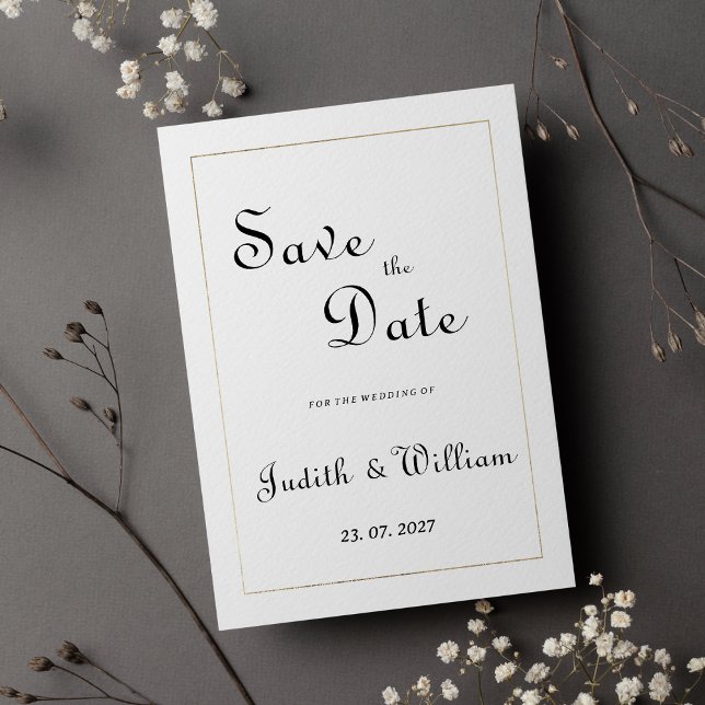 Invitación Chic guardar la fecha de oro blanco con caligrafía (Chic white gold vintage calligraphy Save the Date)