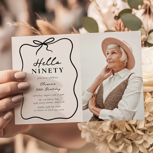 Invitación Chic Hello Ninety' Photo 90th Birthday Party (Subido por el creador)