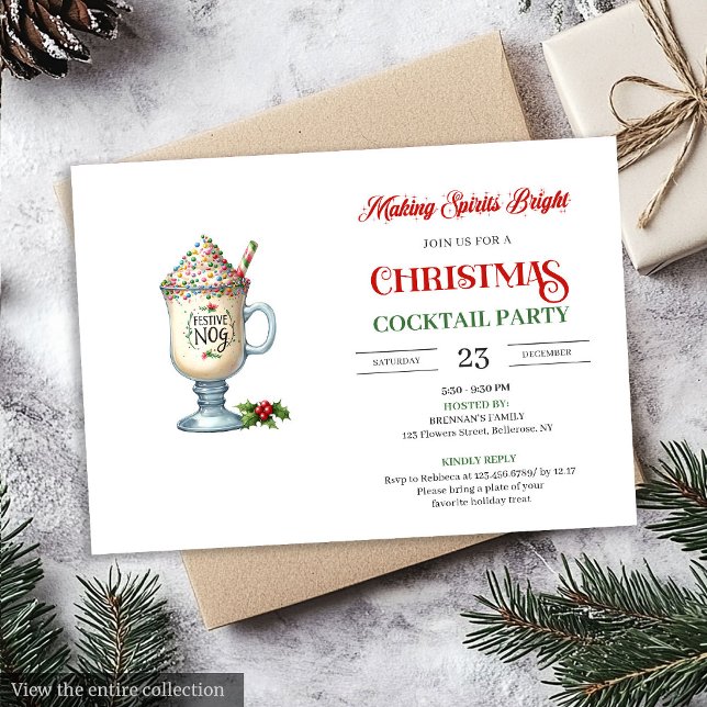 Invitación Chic Holiday Cocktails Party modern festive card (Chic Holiday Cocktails Party modern festive card)