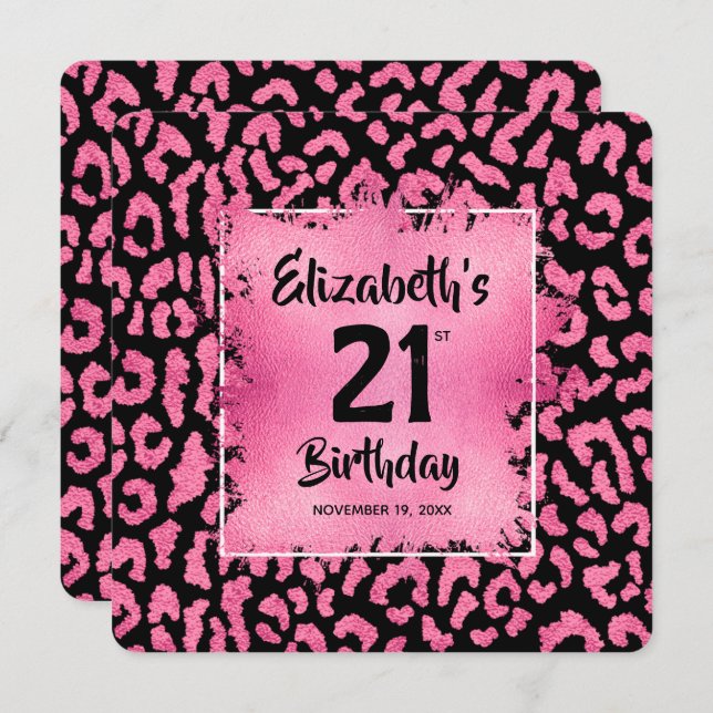 Invitación Chic Hot Pink Leopard Print 21st Birthday  (Anverso / Reverso)