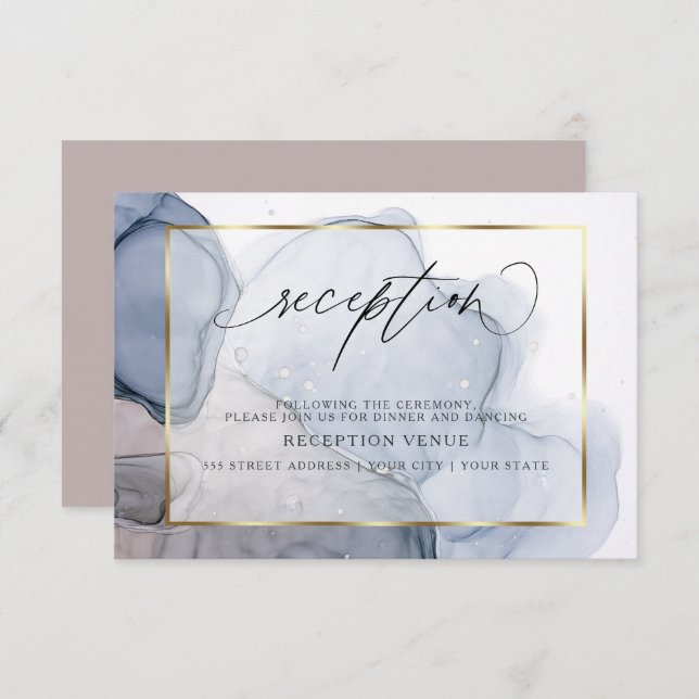Invitación Chic Inky Dusty Blue Mauve Recepción (Anverso / Reverso)