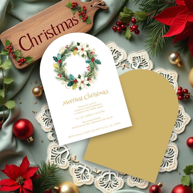 Invitación Chic Joyful Winter Christmas Wreath Holiday Party  (Chic Joyful Winter Christmas Wreath Holiday Party Invitations Cards in Digital Watercolor Style.)