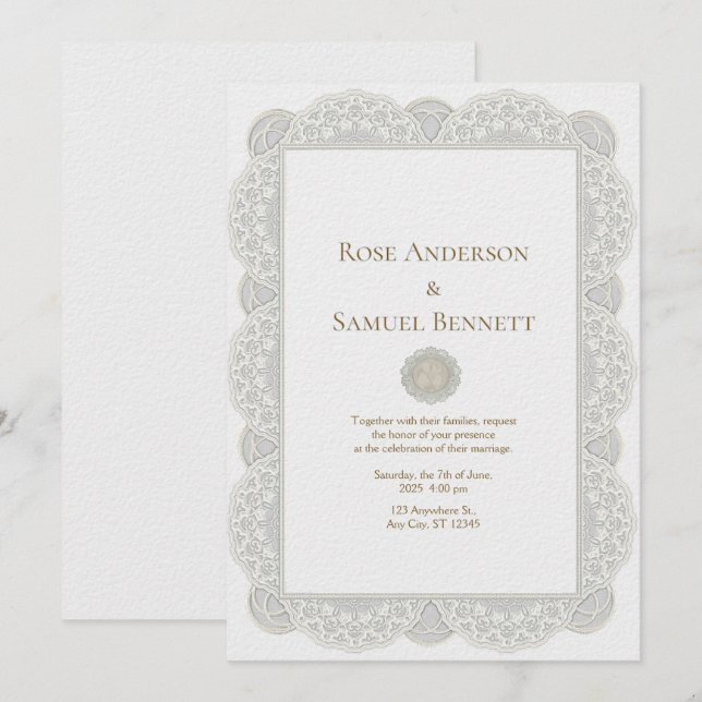 Invitación Chic Lace Floral Wedding Invitation (Anverso / Reverso)