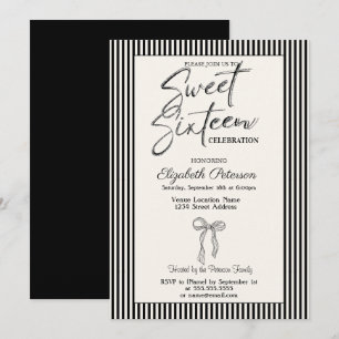 Invitación Chic Lazo Negro Rayado Sweet 16