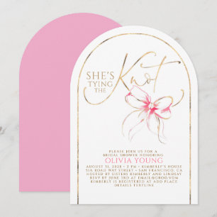 Invitación Chic Lazo Rosa Ella Está Atando El Nudo Despedida 