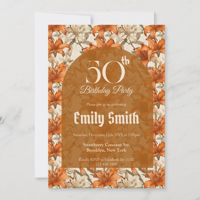 Invitación Chic Lilies Accent 80Th Birthday (Anverso)