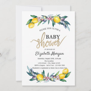 Invitación Chic Limones Acuarela y Aceitunas Baby Shower