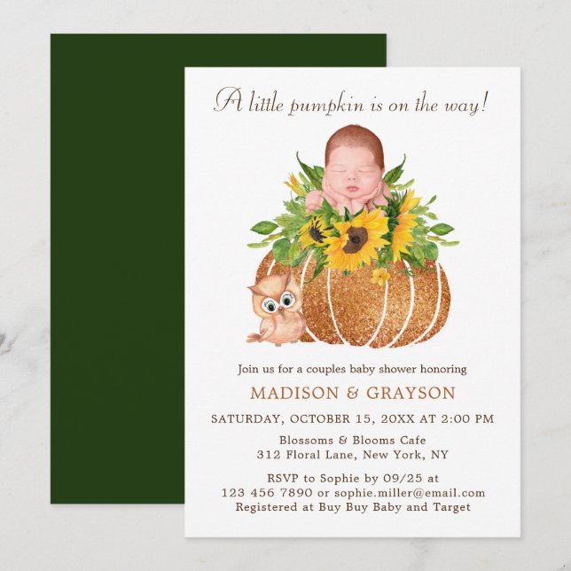 Invitación Chic Little Pumpkin Couples Baby Shower (Anverso / Reverso)