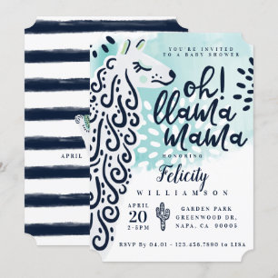 Invitación Chic Llama Mama & Rayas - Es una Ducha de Bebé Niñ
