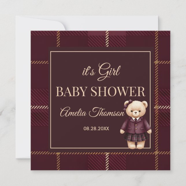 Invitación Chic Luxury Teddy Bear baby shower  (Anverso)
