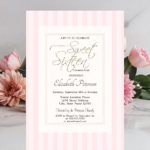 Invitación Chic Marco Rosa Rayada Dulces 16