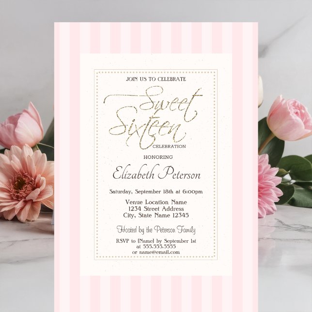 Invitación Chic Marco Rosa Rayada Dulces 16 (Subido por el creador)