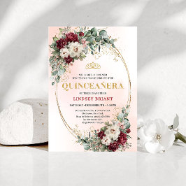 Invitación Chic Maroon Peony Eucalyptus 15th Birthday Invite