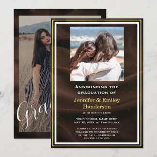 Invitación Chic Marron photo double graduation Announcement