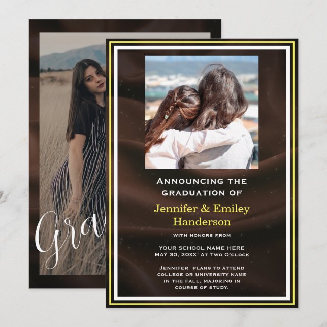 Invitación Chic Marron photo double graduation Announcement (Anverso / Reverso)