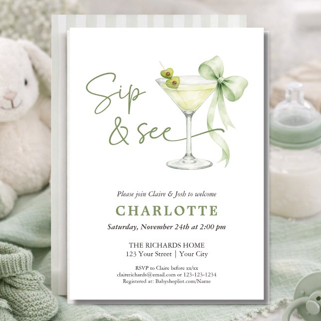 Invitación Chic Martini Tini One Gender Neutral Sip And See  (Subido por el creador)