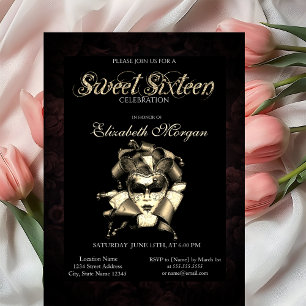 Invitación Chic Masque Rosas Negras Sweet 16