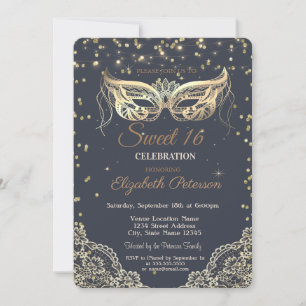 Invitación Chic Masquerade, Encaje, Diamantes Sweet 16